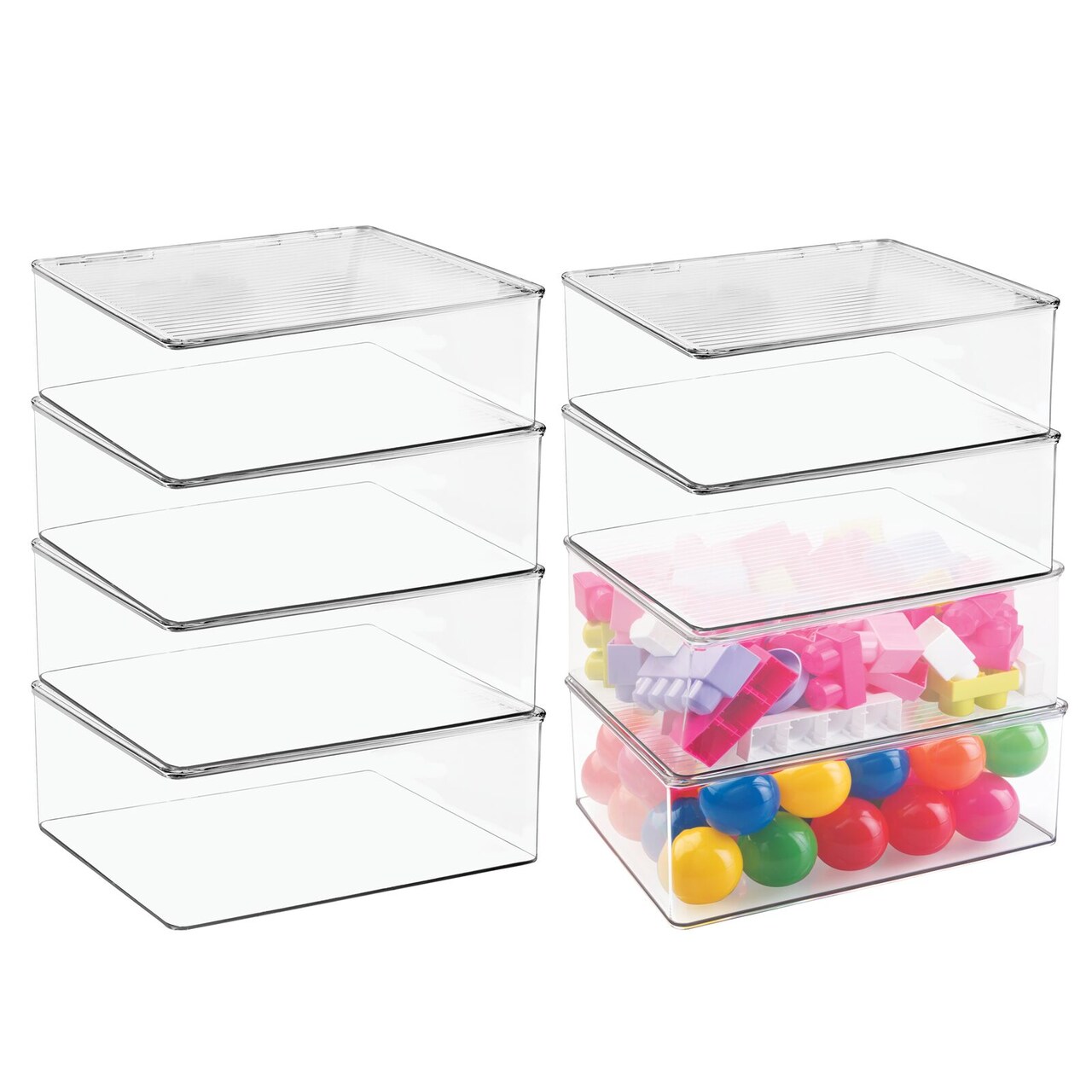 mDesign Plastic Stackable Toy Storage Bin with Attached Lid